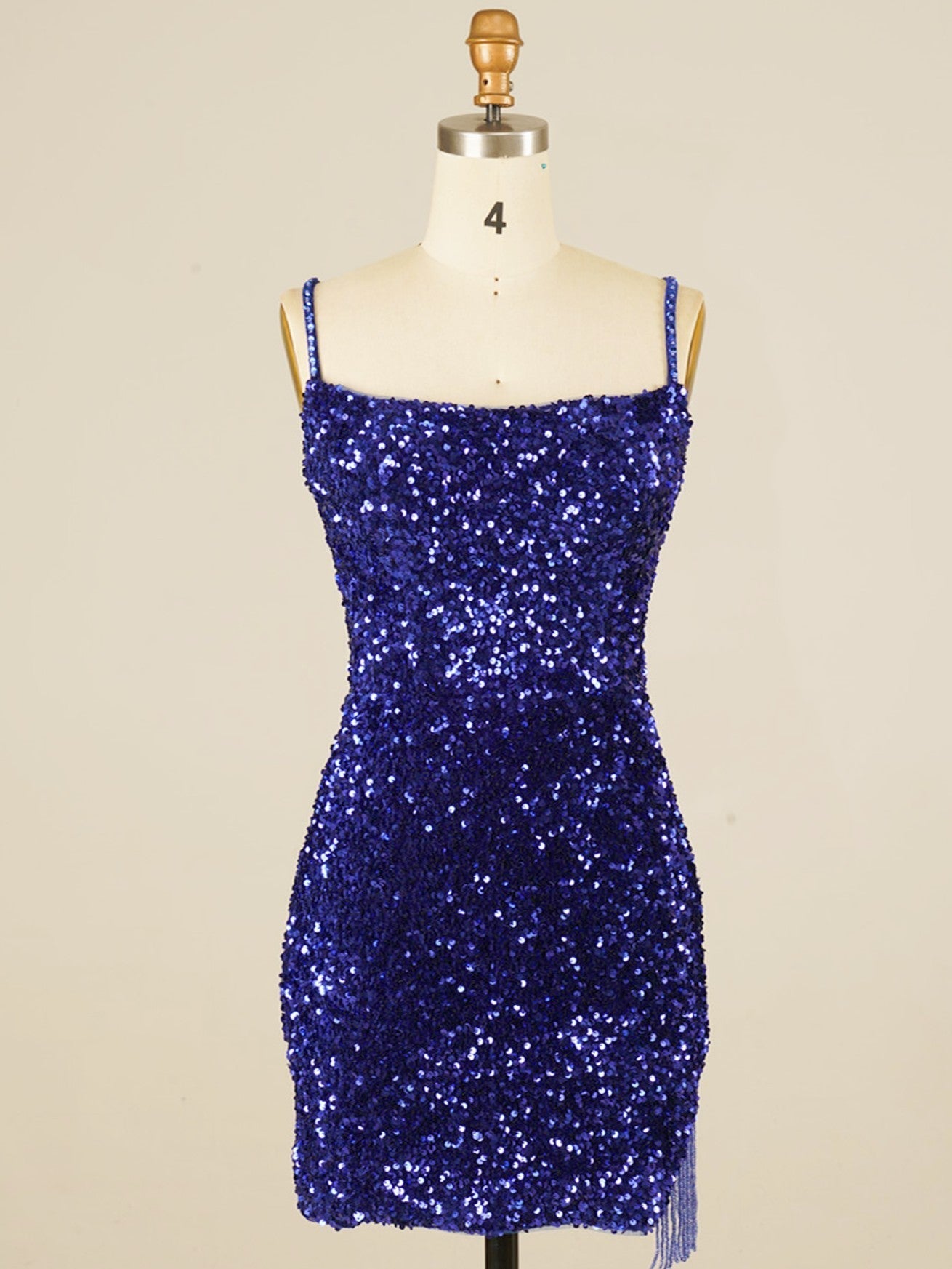 Sequins Royal Blue Tight Beading Homecoming Short Dress with Tassels