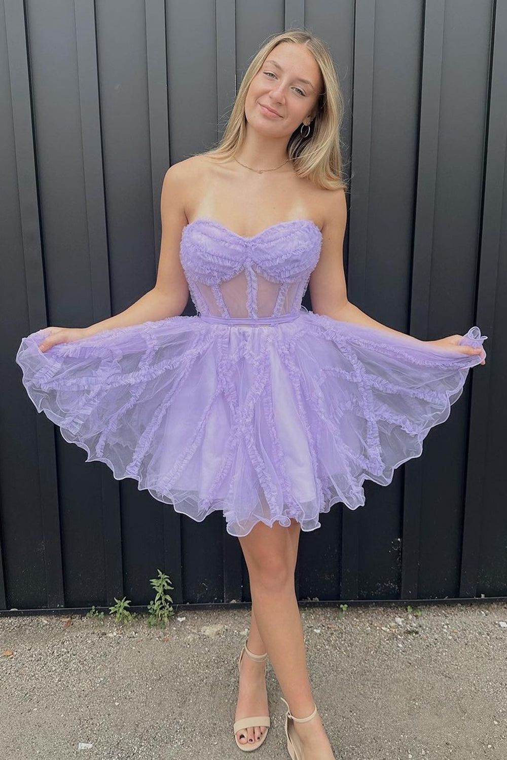 Trendy A Line Sweetheart Fuchsia Tulle Corset Homecoming Dress