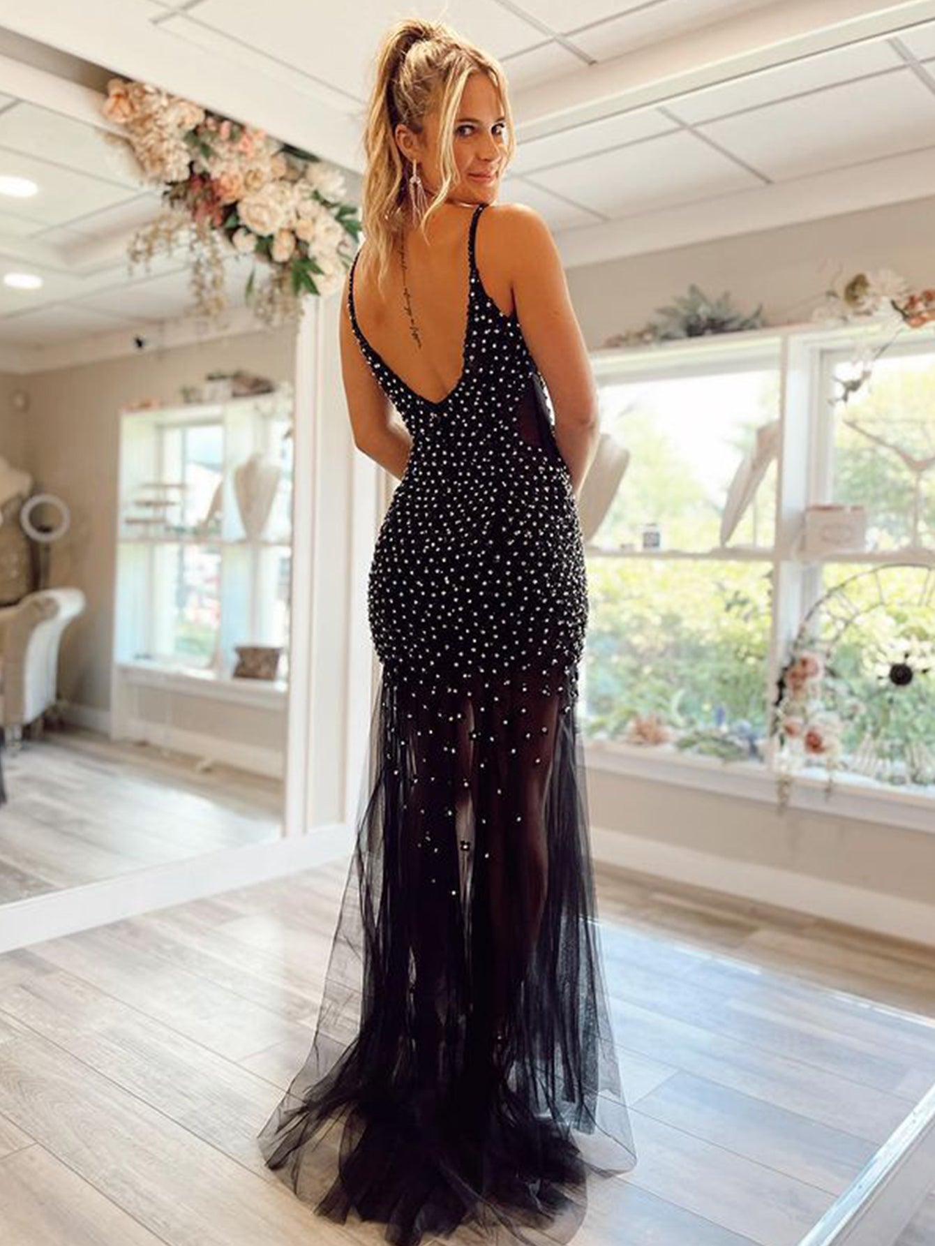 Bodycon Glitter Mermaid Black Long Prom Dress