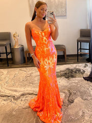Strapless Glitter Mermaid Orange Long Prom Dress