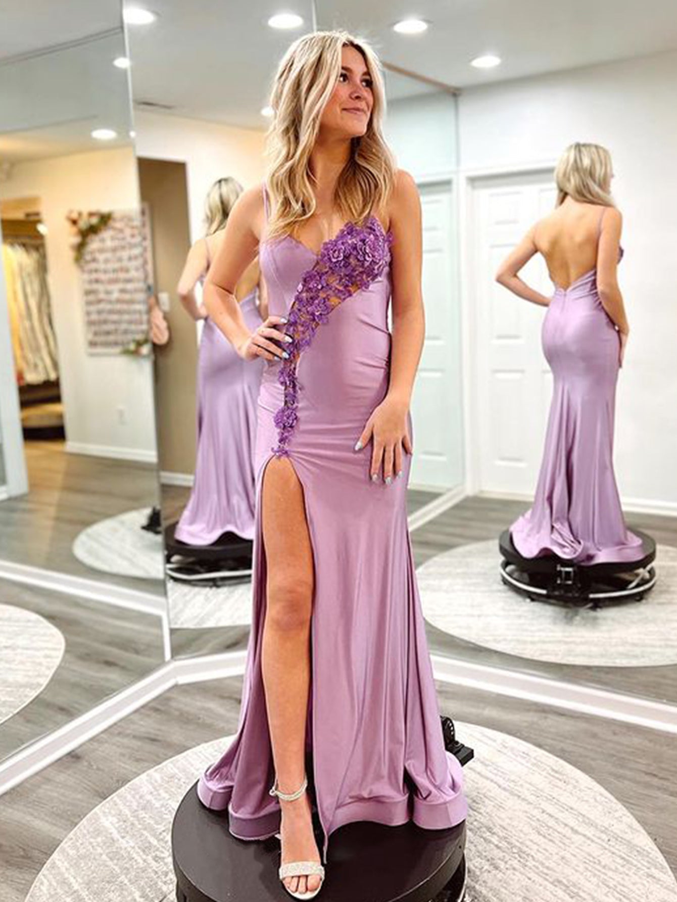 Purple Mermaid Tight Long Prom Dress With Slit and Applique