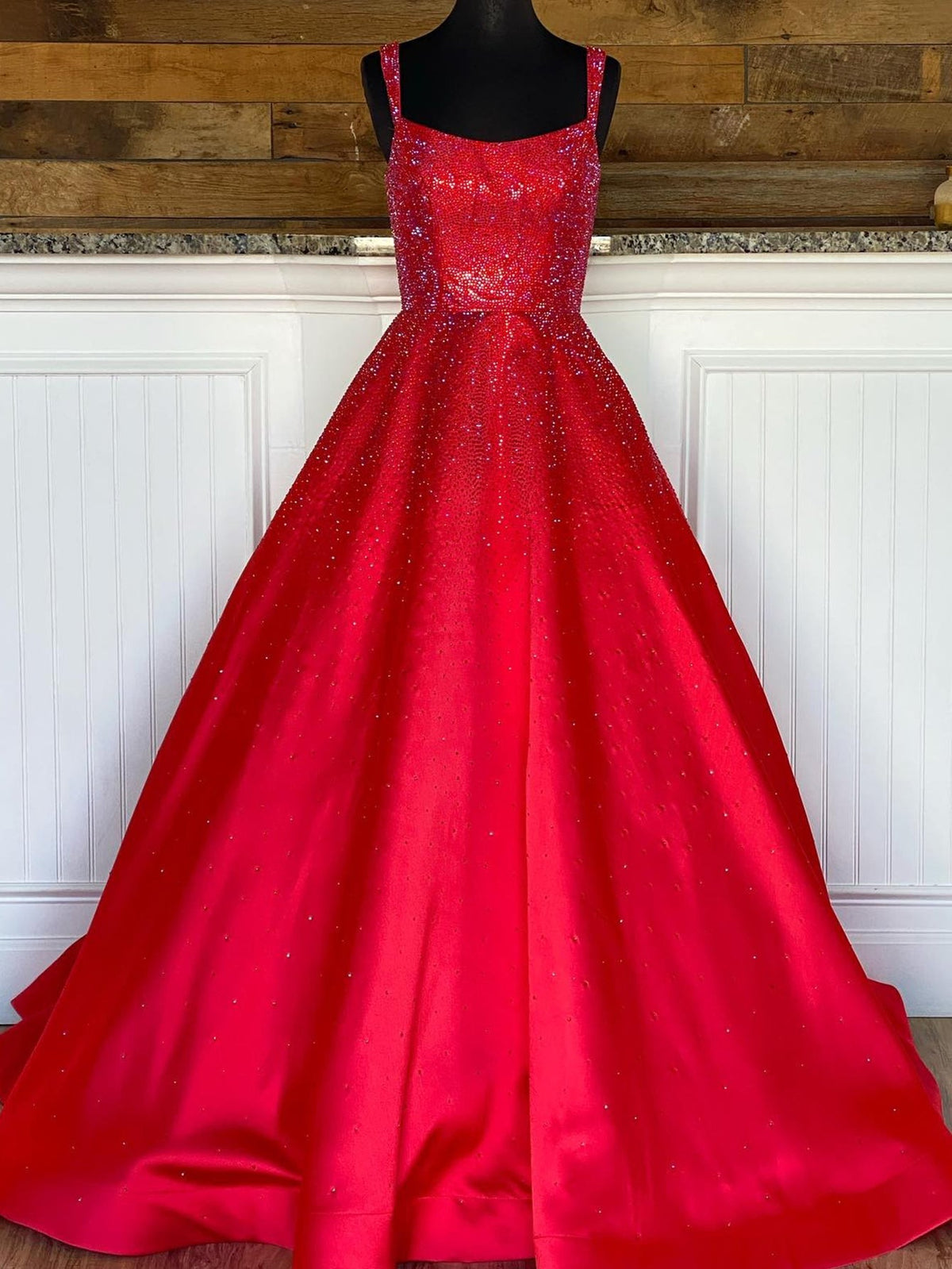Sparkly A Line  Red Long Prom Dress
