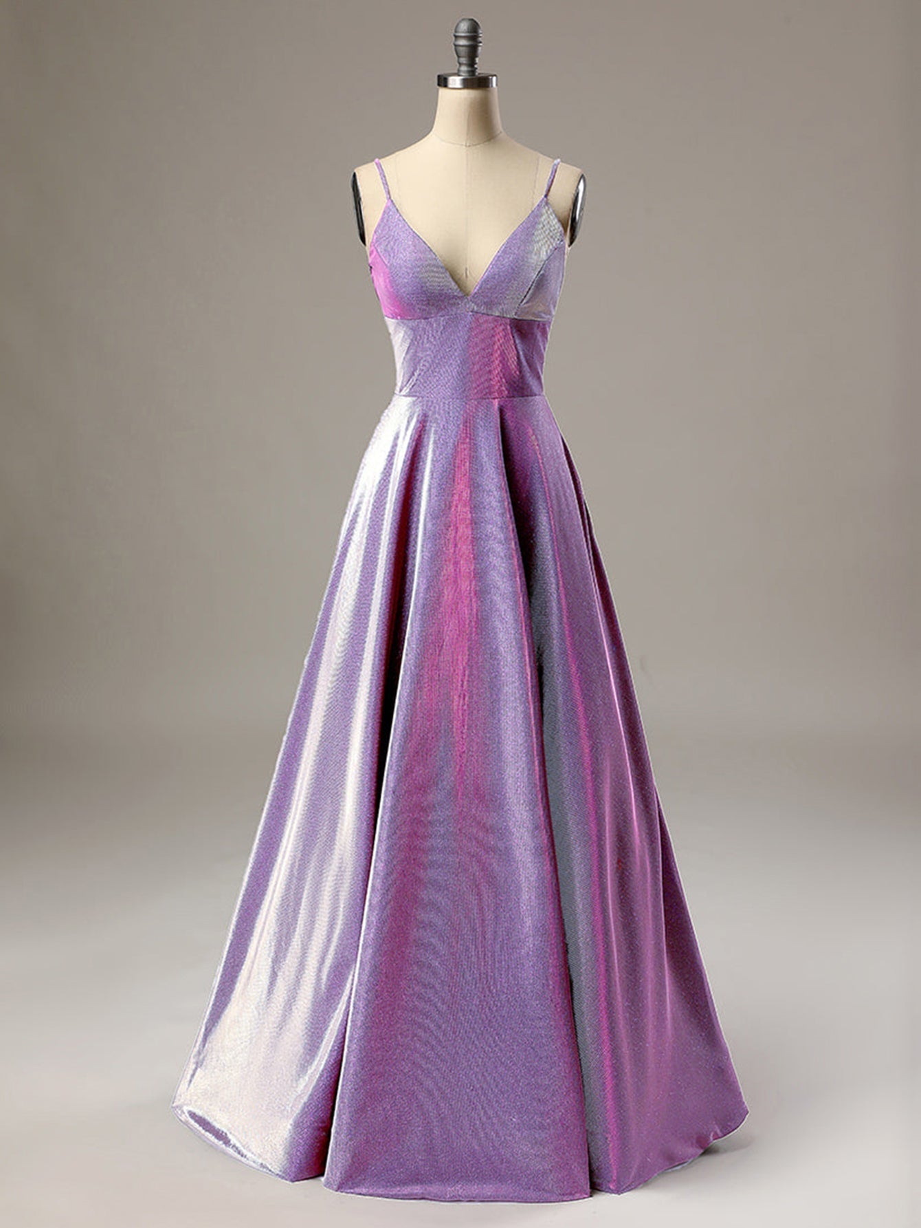 Sparkly Mermaid Purple V Neck Long Prom Dress
