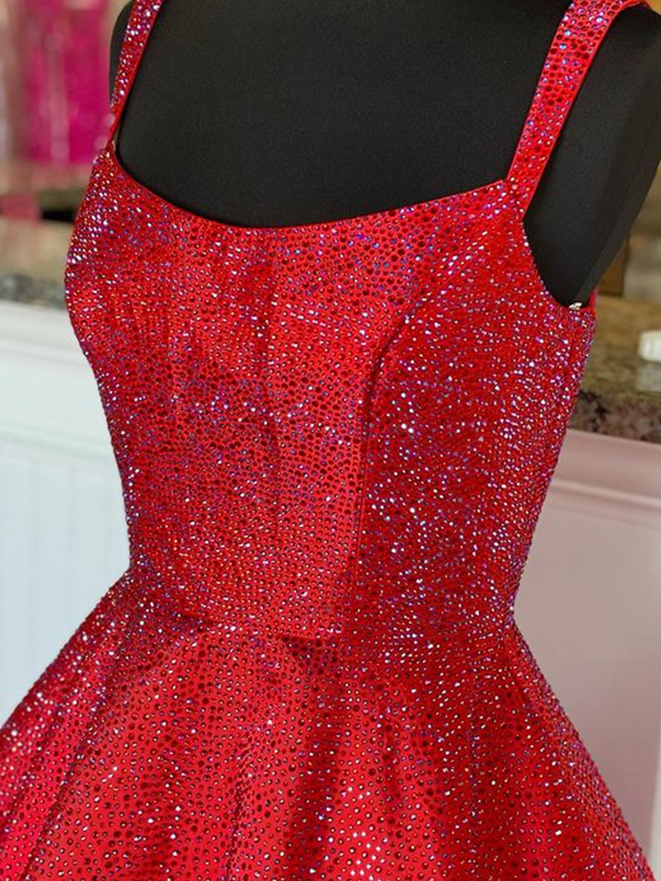 Sparkly A Line  Red Long Prom Dress