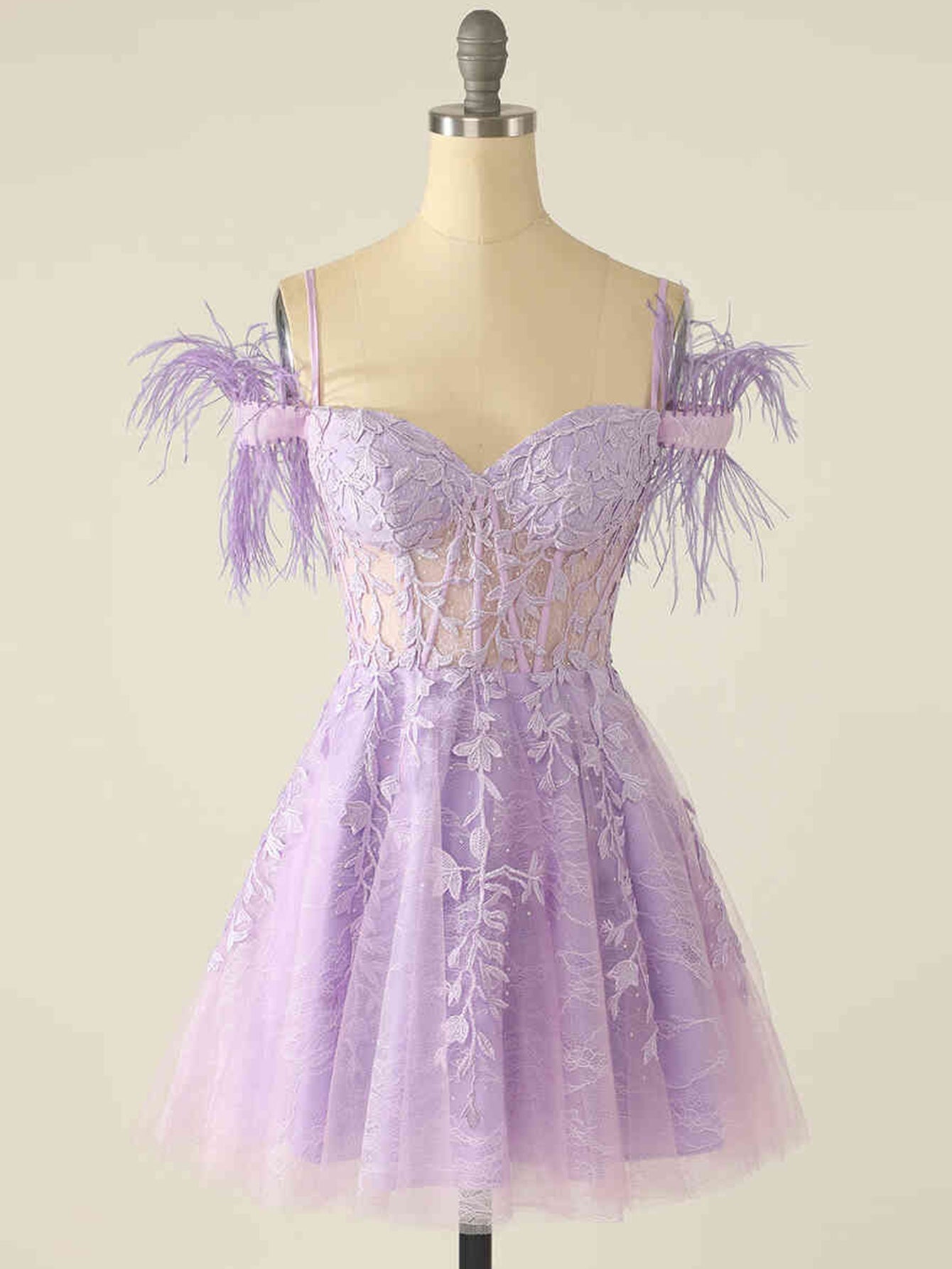 Purple Homecoming Short Dress With Feathers