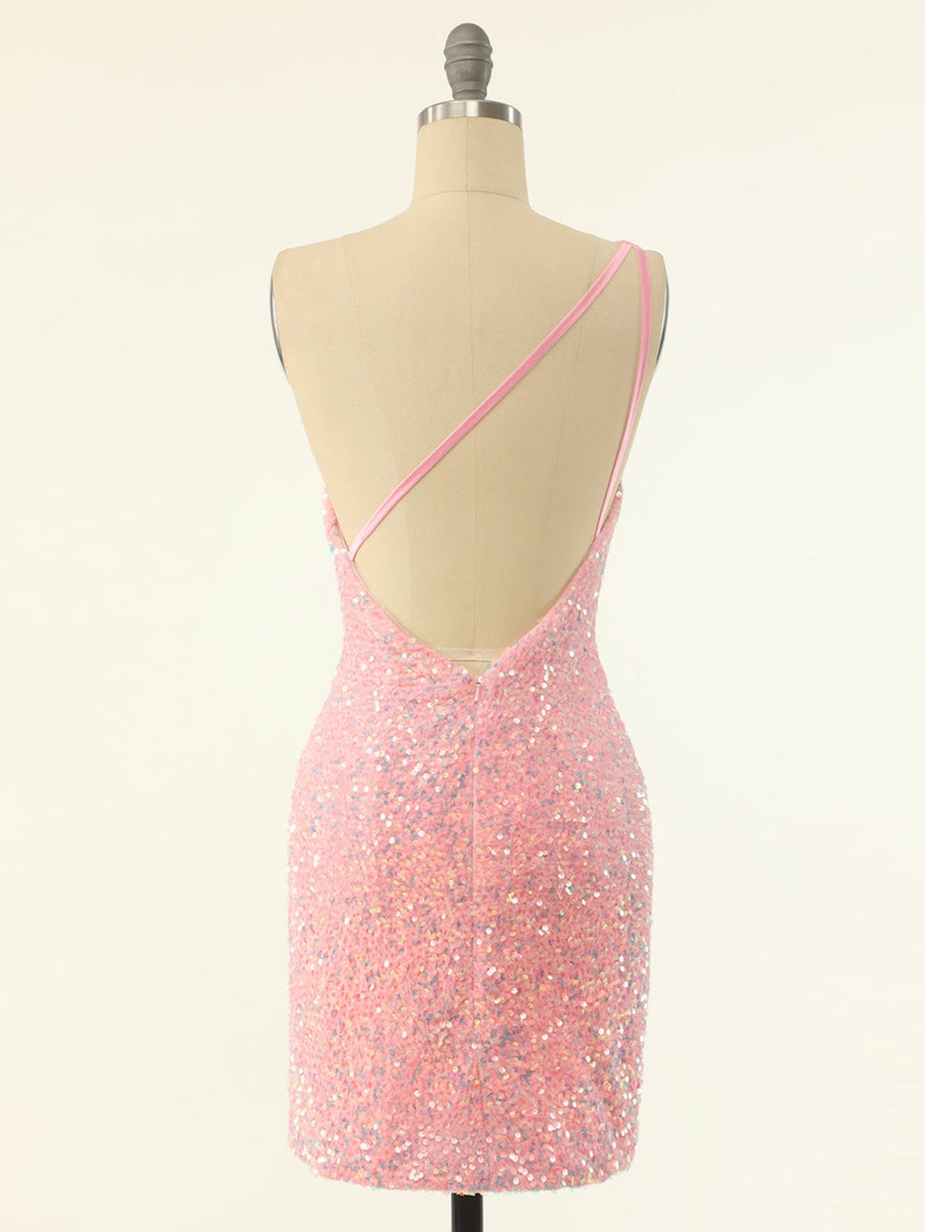 One-Shoulder Light Pink Homecoming Short Dress