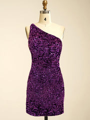 Sequins One-Shoulder Purple Homecoming Short Dress
