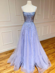 Light Blue Glitter Tulle Long Prom Dress