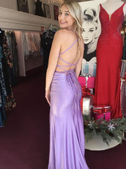 Sparkly Mermaid V Neck Purple Long Prom Dress With Slit