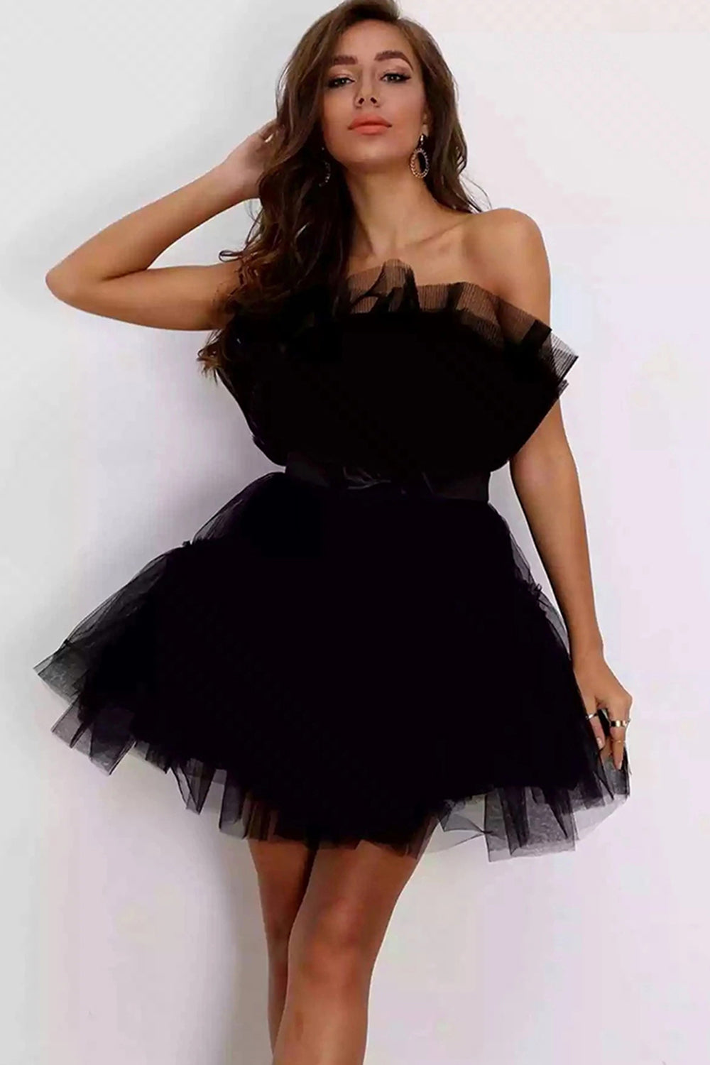 Cute A Line Strapless Black Short Homecoming Dress