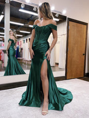 Dark Green Glitter Mermaid Off The Shoulder Long Prom Dress