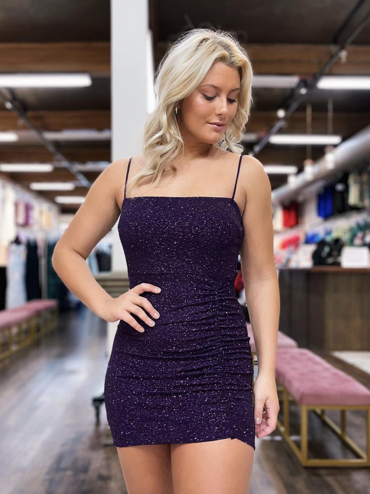 Simple Dark Purple Glitter Short Homecoming Dress
