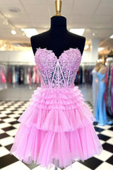 Cute A Line Sweetheart Light Pink Corset Homecoming Dress with Ruffles
