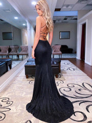 Black Mermaid Sexy Backless Long Prom Dress With Slit