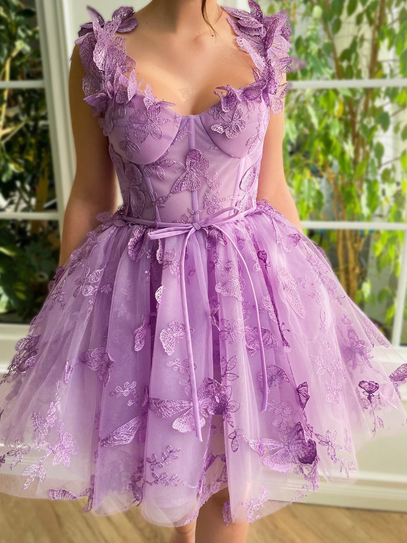 Lilac Corset Short Tulle Prom Dress with 3D Butterflies
