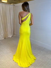 Mermaid One Shoulder Yellow Long Prom Dress
