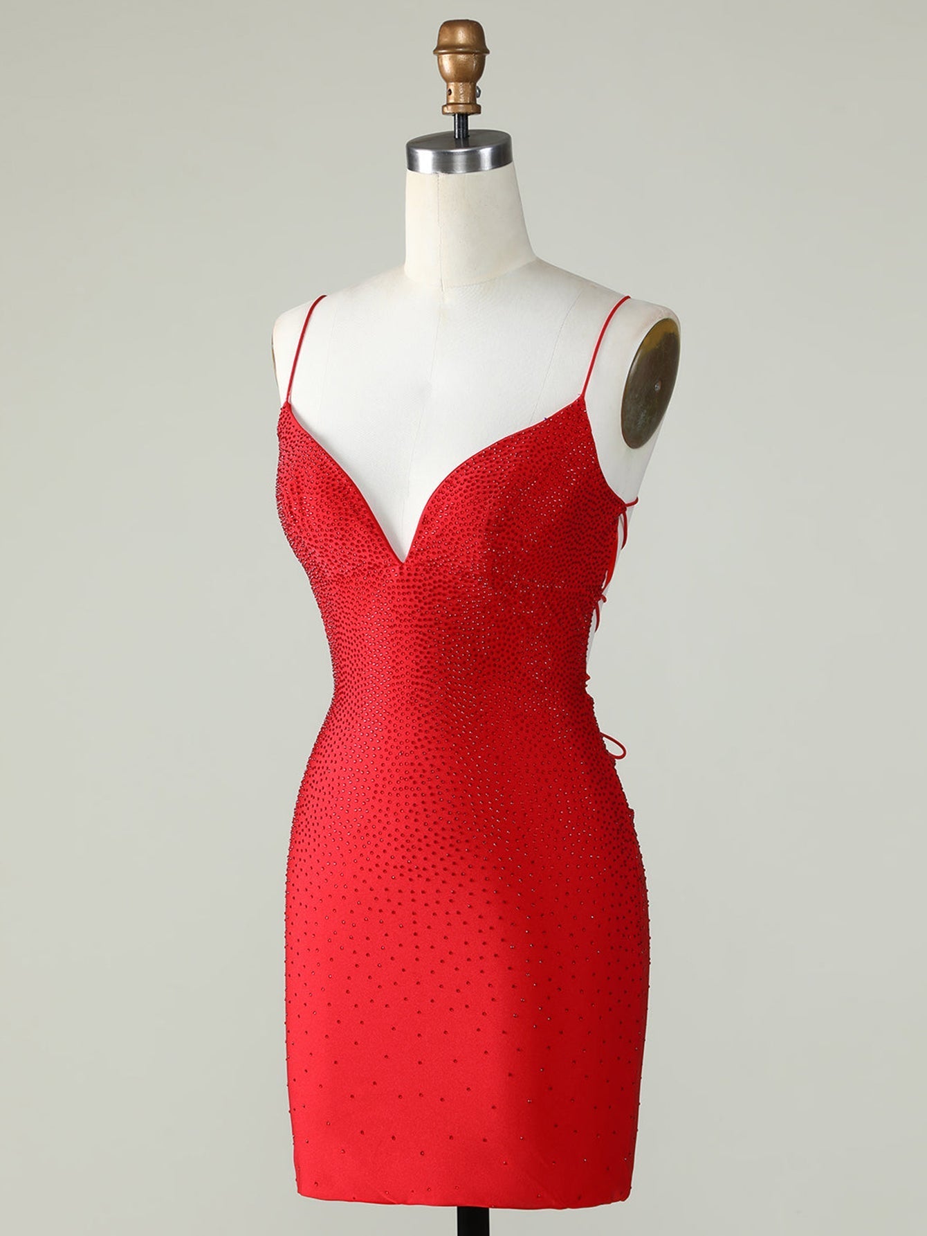 Glitter Sparkly Red Spaghetti Straps Homecoming Short Dress
