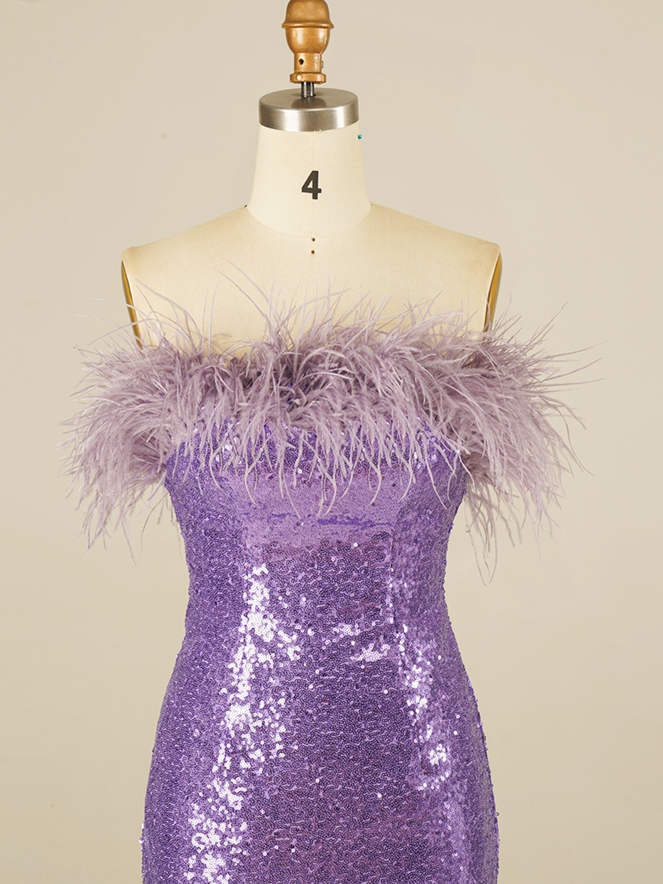 Sparkly Strapless Purple Homecoming Short Dress With Feathers