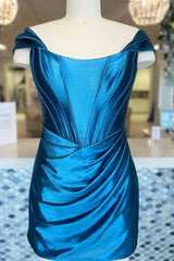 Trendy Bodycon Off the Shoulder Turquoise Short Homecoming Dress with Ruched