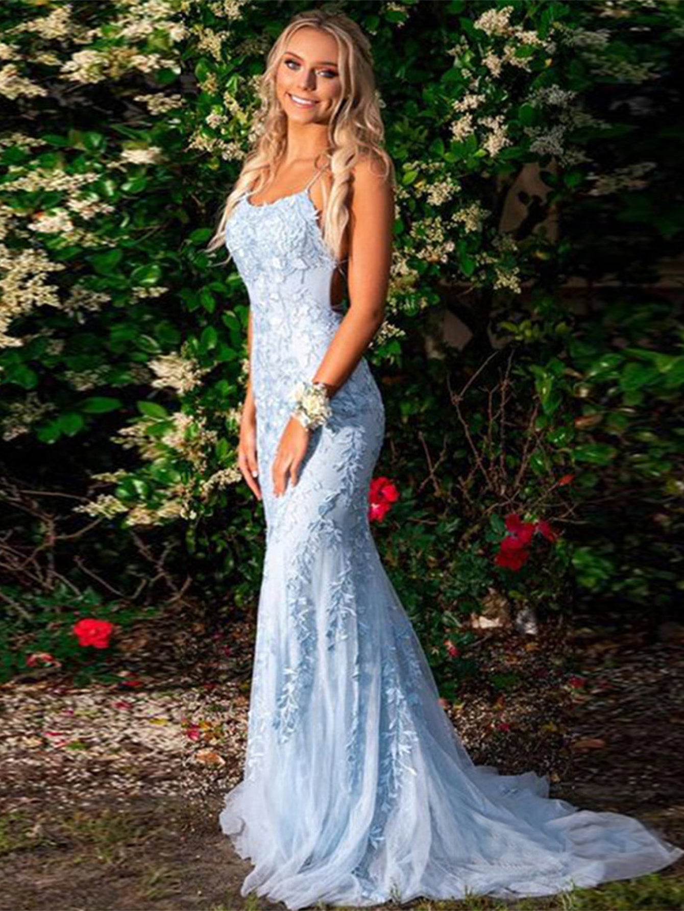 Mermaid Light Blue Prom Dress Long Evening Dress