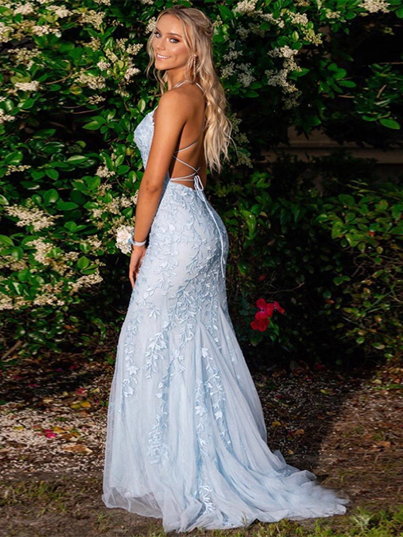 Mermaid Light Blue Prom Dress Long Evening Dress