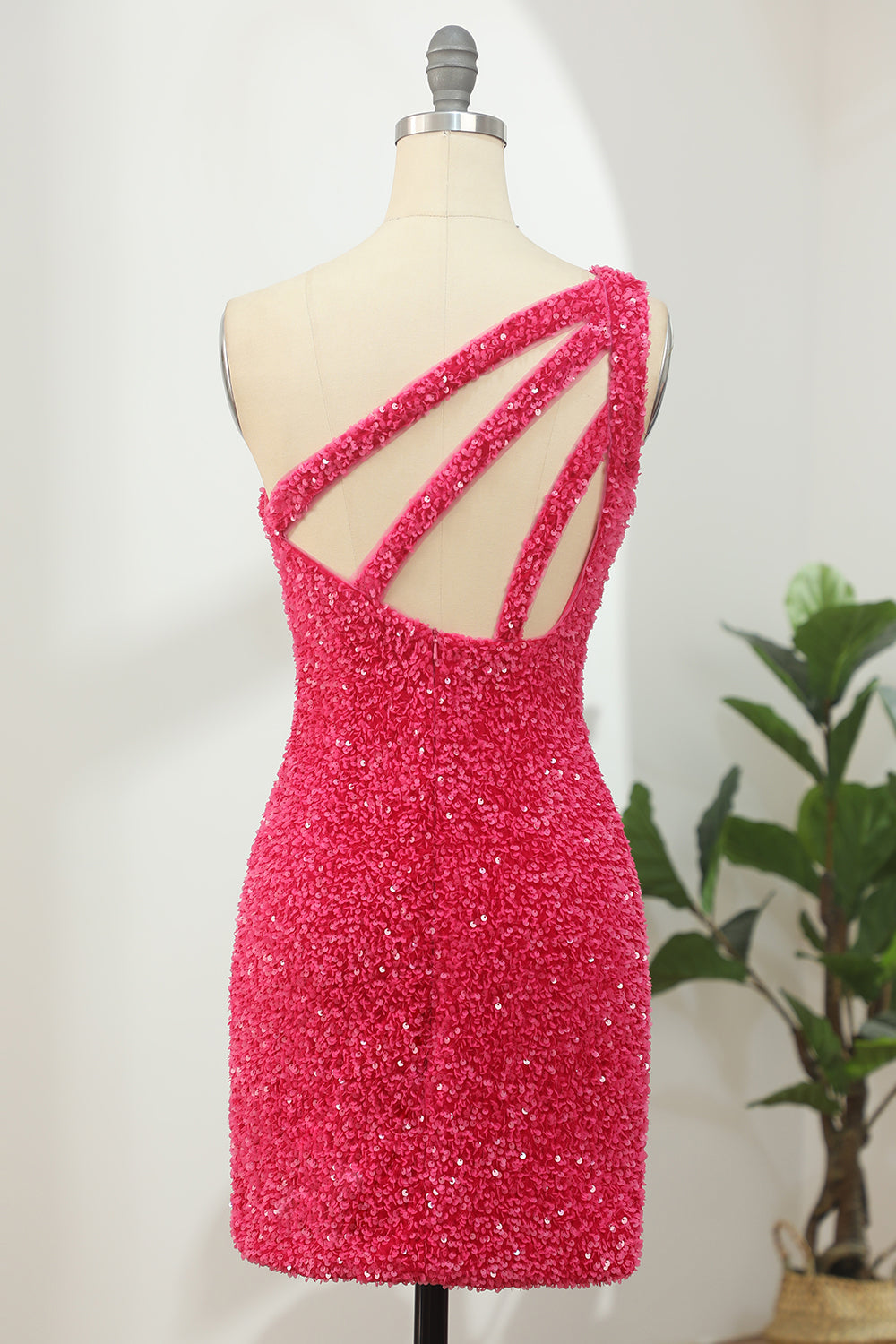 Sheath One Shoulder Fuchsia Short Homecoming Dress with Appliques