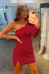 Fuchsia Sequins Homecoming Dress with Sleeves