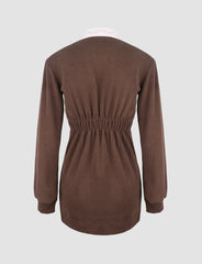Brown Two Piece Long Sleeve Shirt Knit Mini Dress