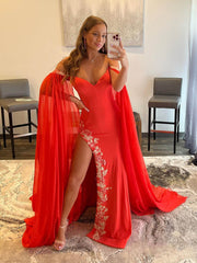 Classical Red V Neck Cloak Long Prom Dress