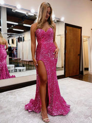 Glitter Mermaid Strapless Purple Bodycon Long Prom Dress