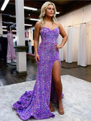 Glitter Mermaid Strapless Purple Bodycon Long Prom Dress