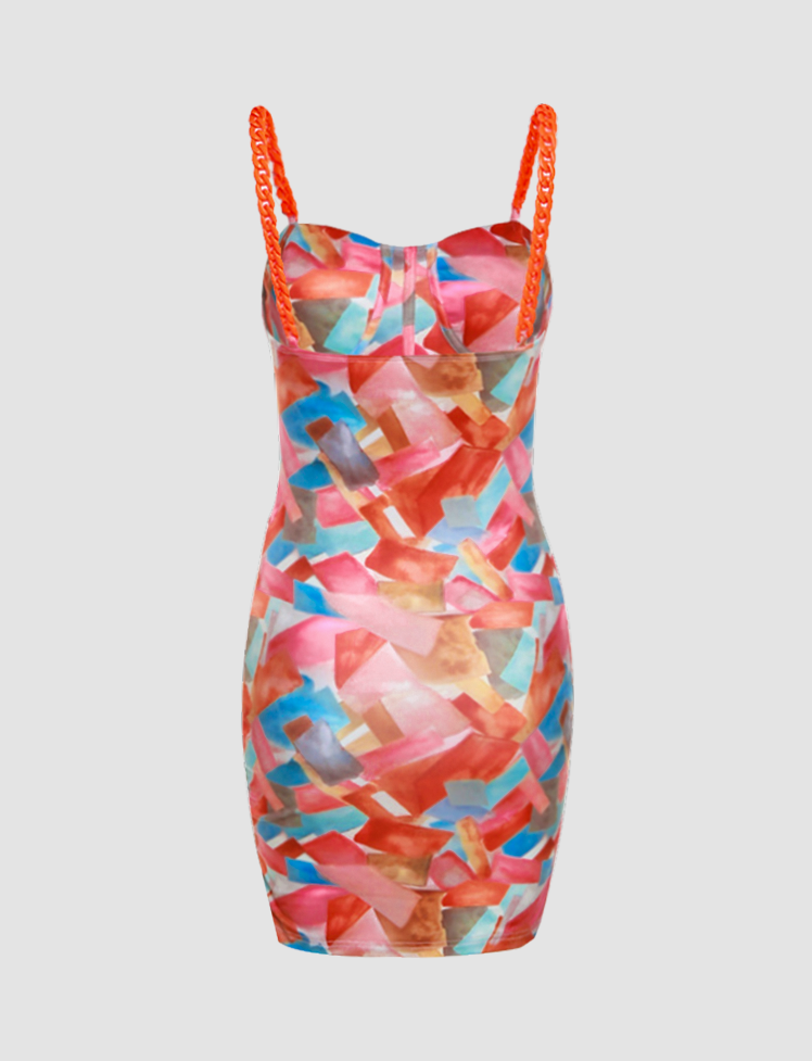 Colorful Corset Chain Cami Dress