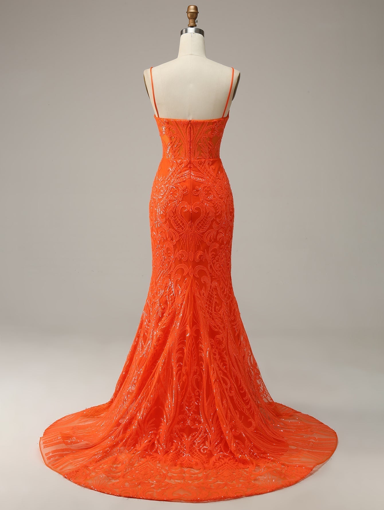 Orange V Neck Glitter Mermaid Long Prom Dress With Slit