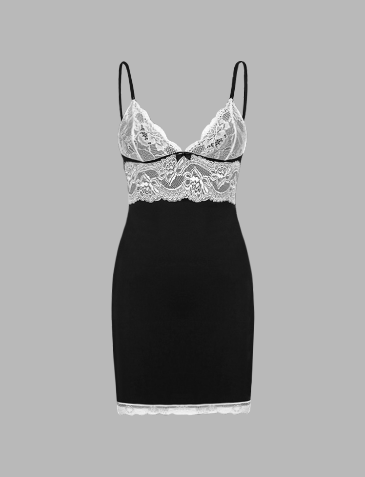 Floral Lace-stitching Cami Dress