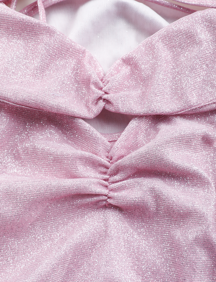 Pink Cut Out Ruched Jumper Tie Mini Dress