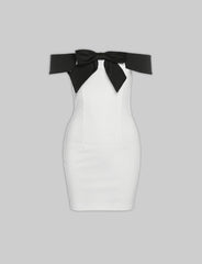 White Bow Tie Off-the-Shoulder Romper Bodycon Prom Dresses