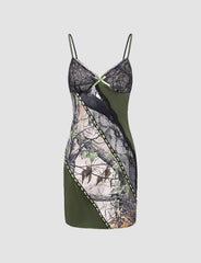 Green Forest Lace Patchwork Cami Dress