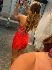 Strapless Sleeveless Red Sequins Bodycon Homecoming Short Dress