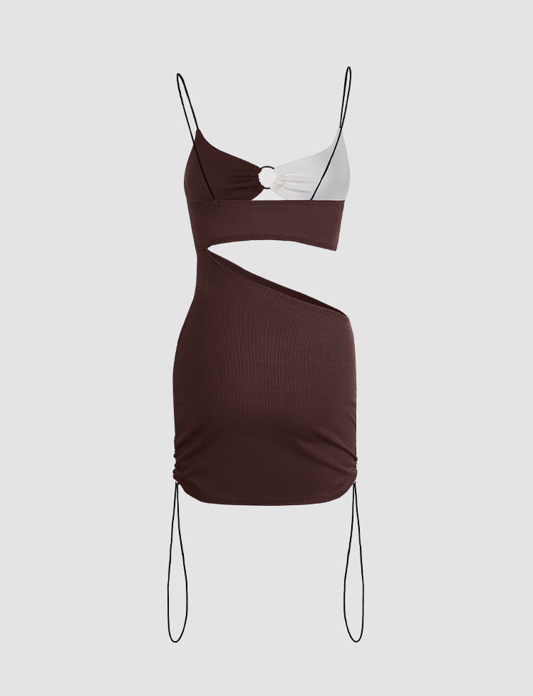 Colorblock  Cutout Ruched Cami Dress