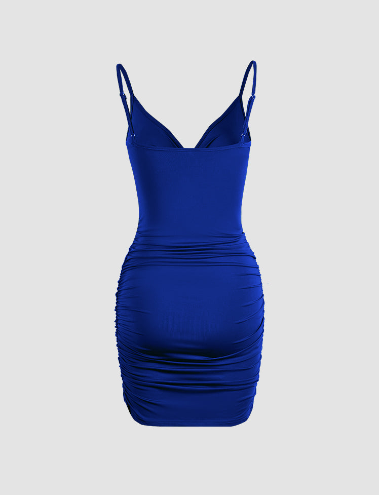 Solid Color Hollow Ruched Cami Dress