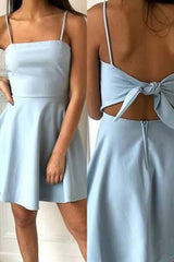 Simple Blue Open Back A Line Homecoming Dress