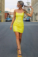 Tight Yellow Sequins Homecoming Dress