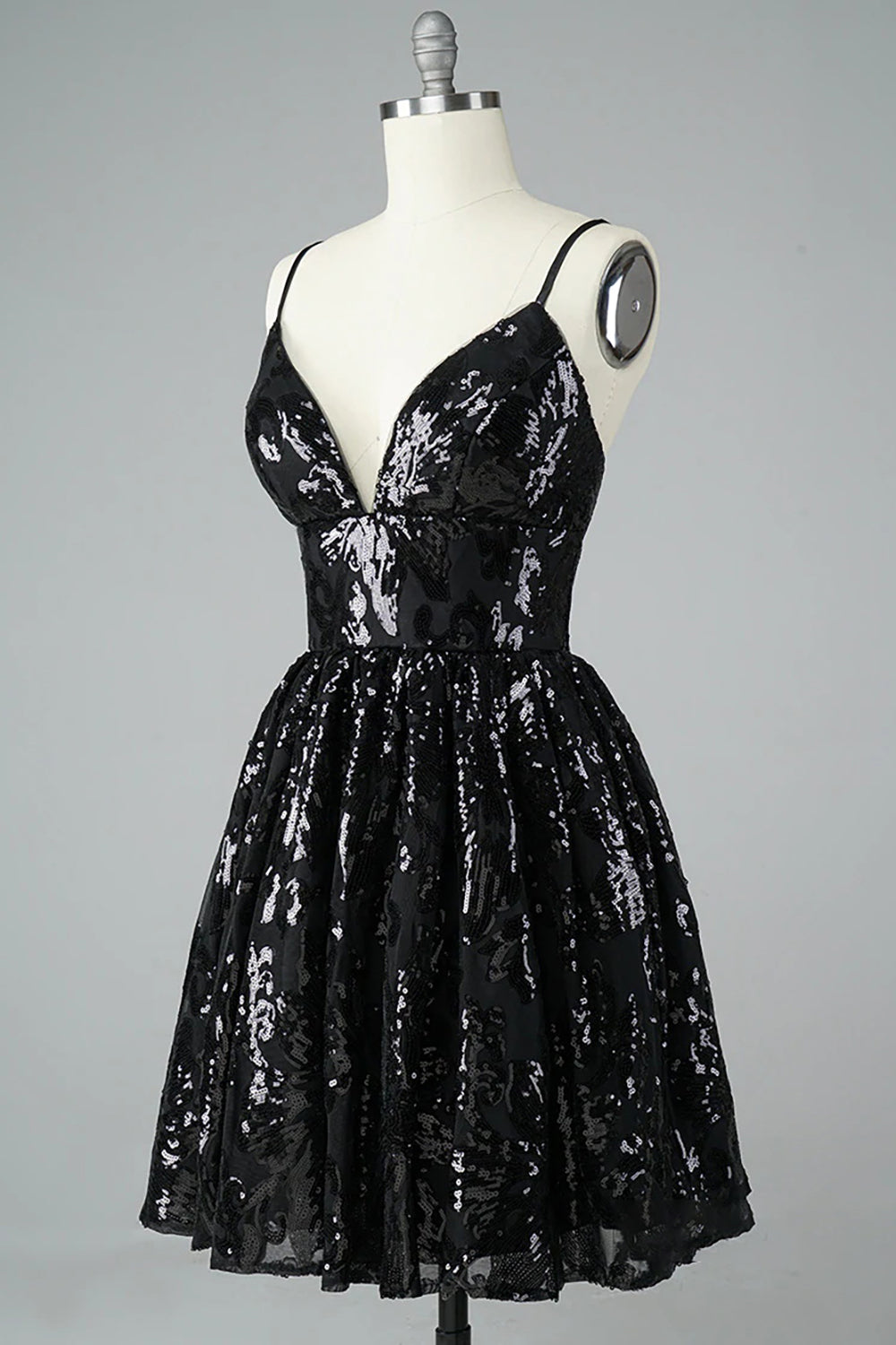 Glitter Black Lace Sequins Homecoming Dress