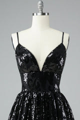 Glitter Black Lace Sequins Homecoming Dress
