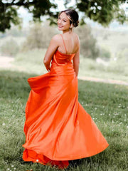 Orange Satin A Line Tight Long Prom Dress With Slit