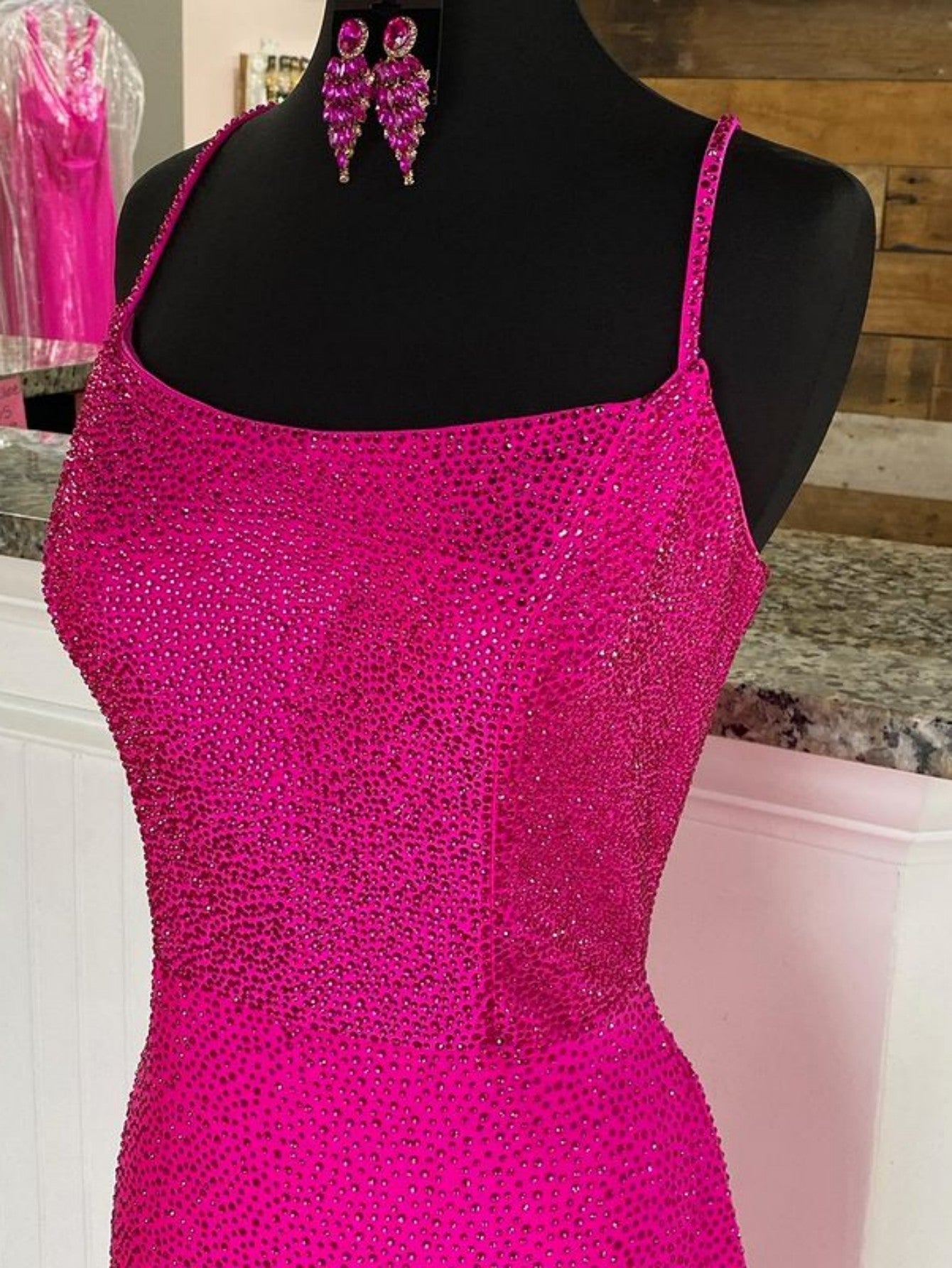 Sparkly Mermaid Pink Tight Long Prom Dress