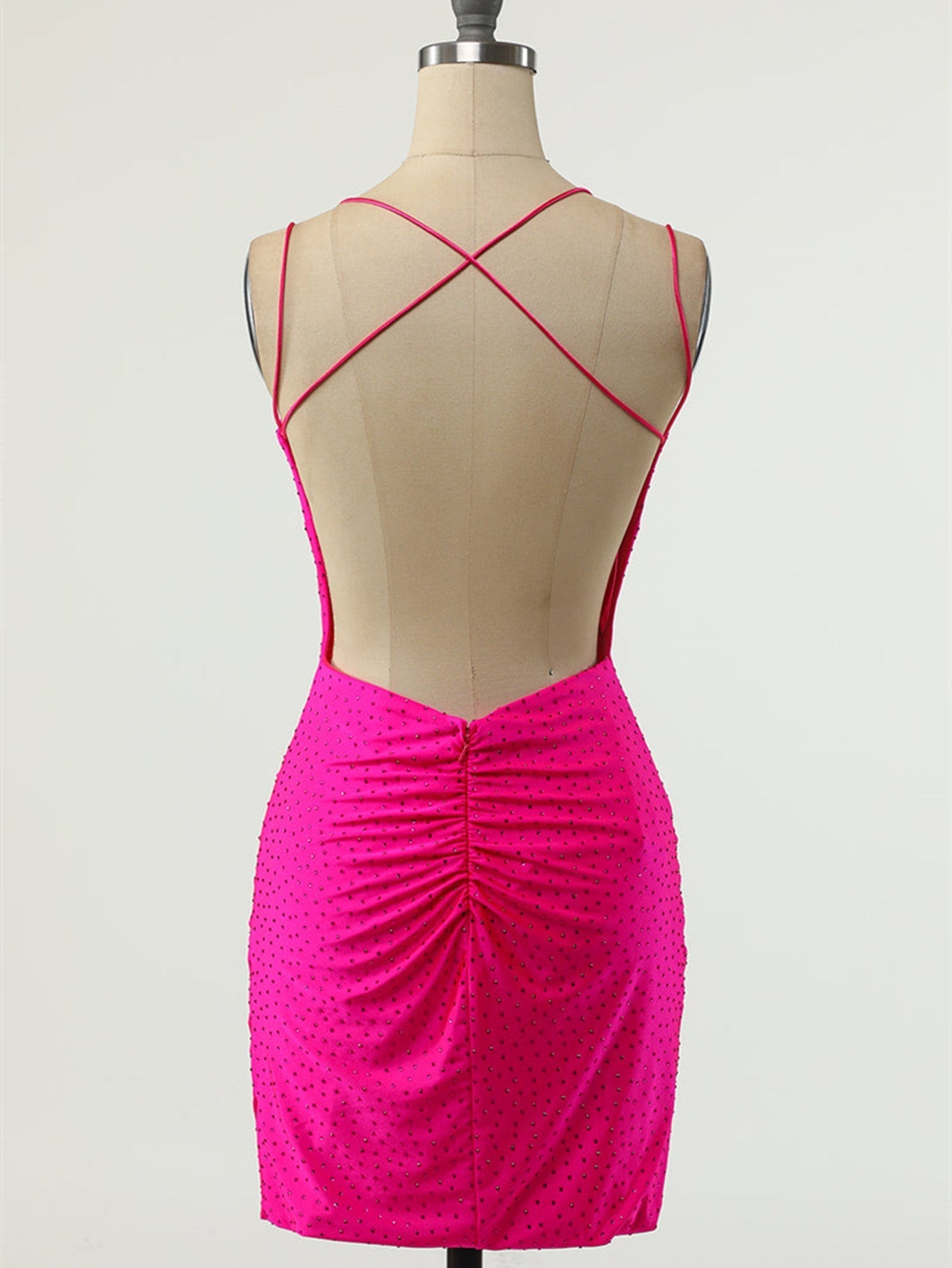 Sleeveless V Neck Pink Bodycon Homecoming Short Dress