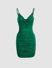 Solid Color Hollow Ruched Cami Dress