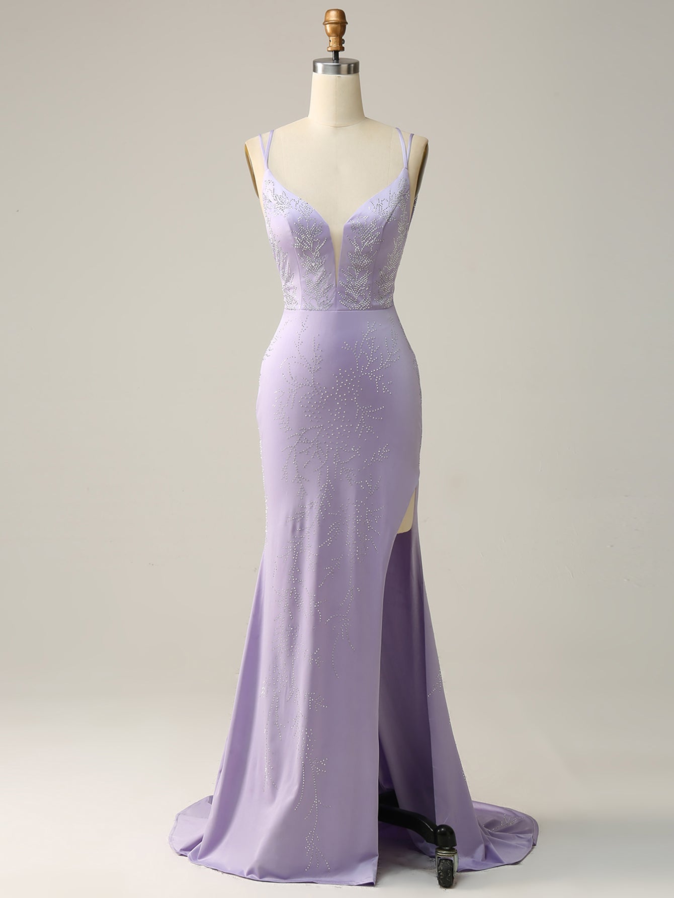 Lilac Sparkly Mermaid V Neck Long Prom Dress