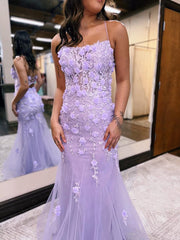 Purple Floral Long Prom Dress With Applique